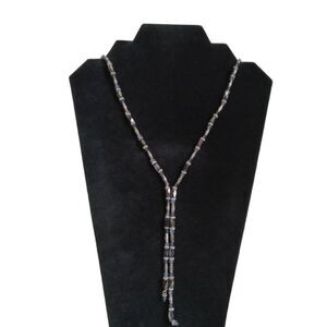 Blue & Silver Tone Magnetic Hematite Beads Heavyweight Lariat Versatile Necklace
